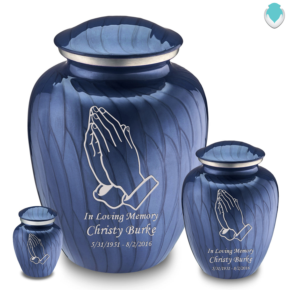 Medium Embrace Pearl Cobalt Blue Praying Hands Cremation Urn