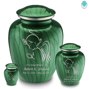 Medium Embrace Pearl Green Angel Cremation Urn