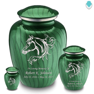Medium Embrace Pearl Green Horse Cremation Urn