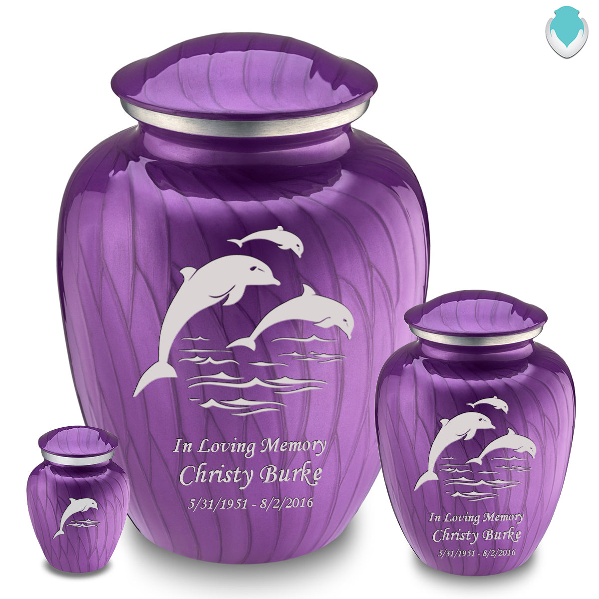 Medium Embrace Pearl Purple Dolphins Cremation Urn