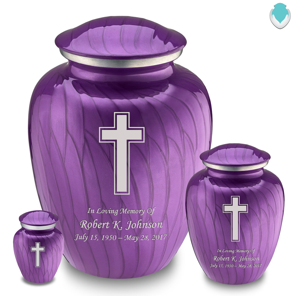 Medium Embrace Pearl Purple Simple Cross Cremation Urn