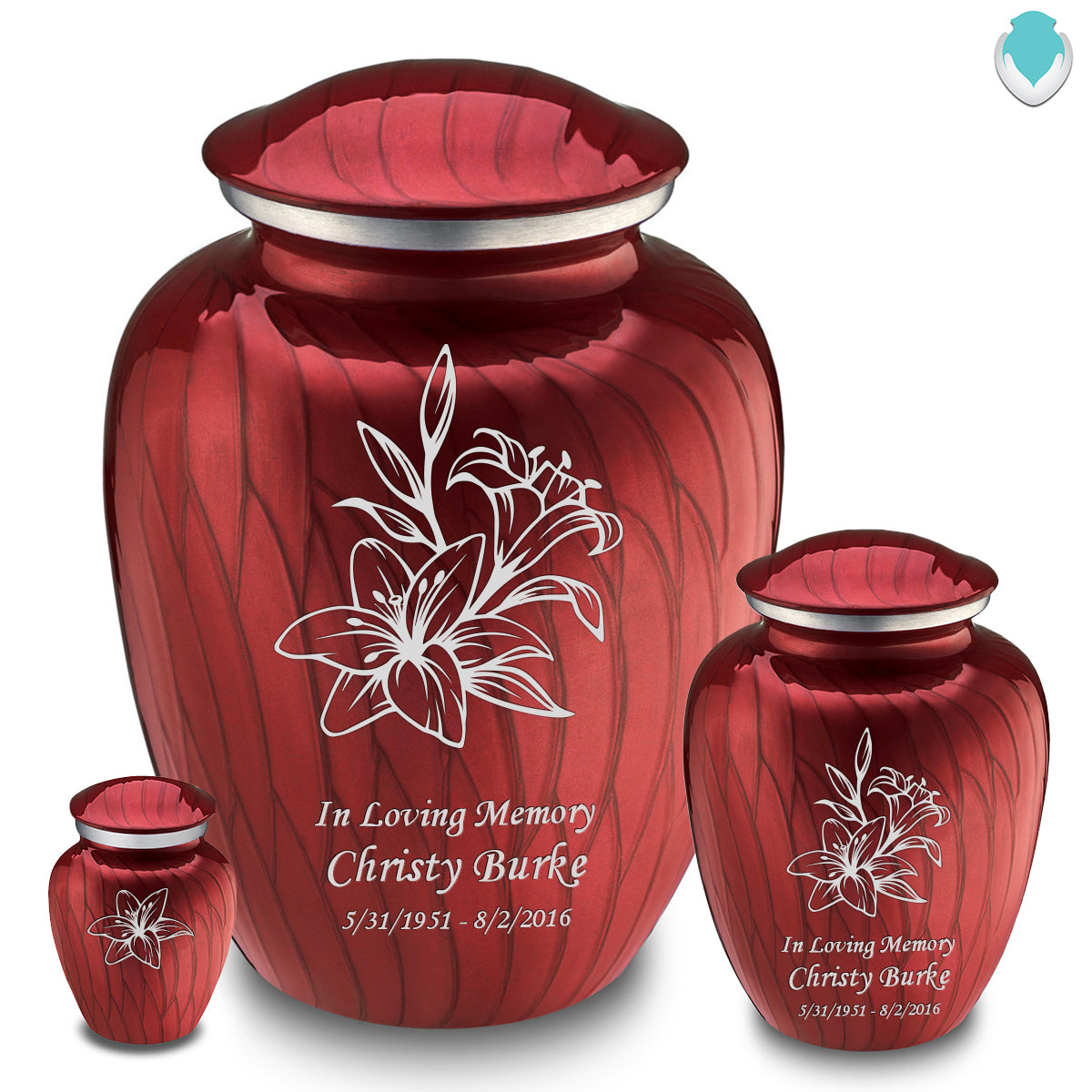Medium Embrace Pearl Candy Red Lily Cremation Urn