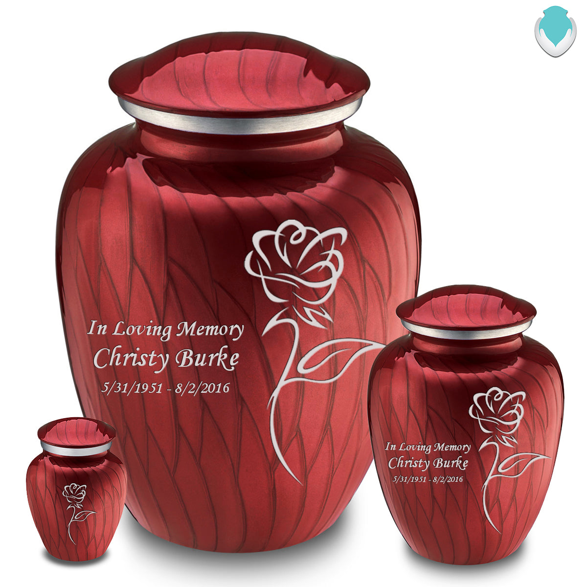 Medium Embrace Pearl Candy Red Rose Cremation Urn