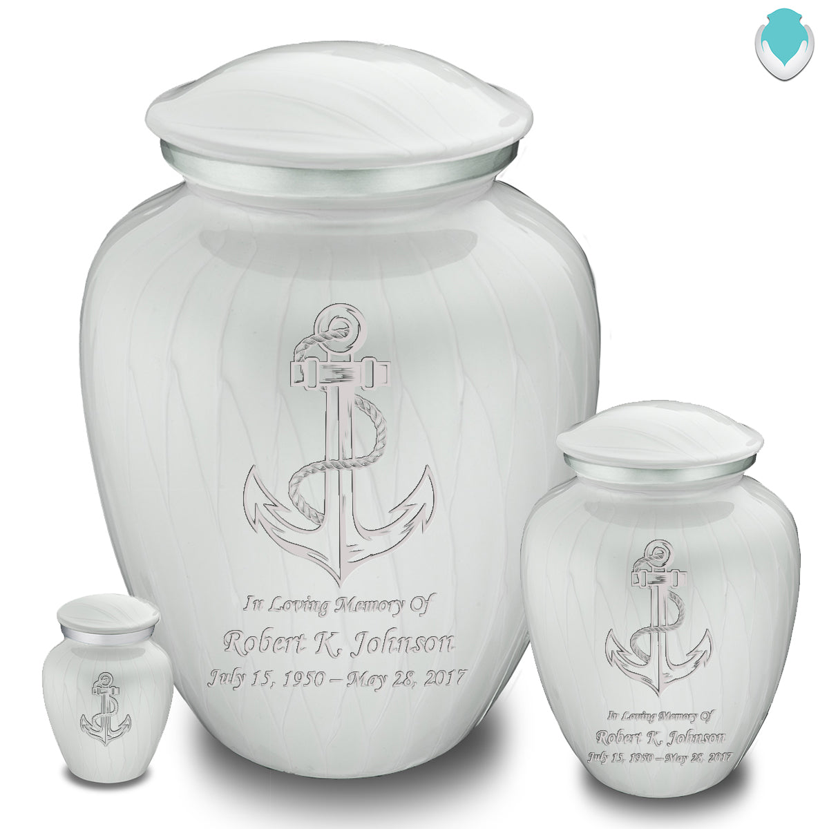 Medium Embrace Pearl White Anchor Cremation Urn