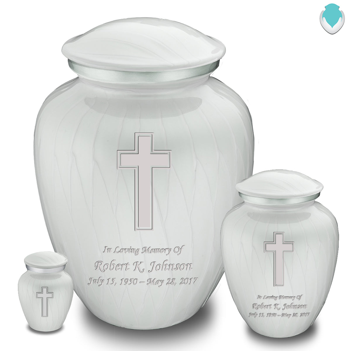 Medium Embrace Pearl White Simple Cross Cremation Urn