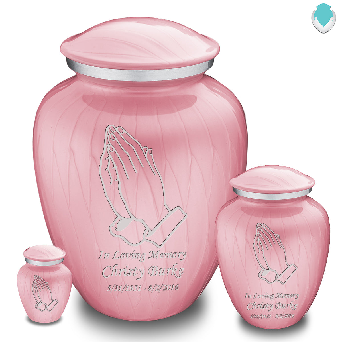 Medium Embrace Pearl Light Pink Praying Hands Cremation Urn