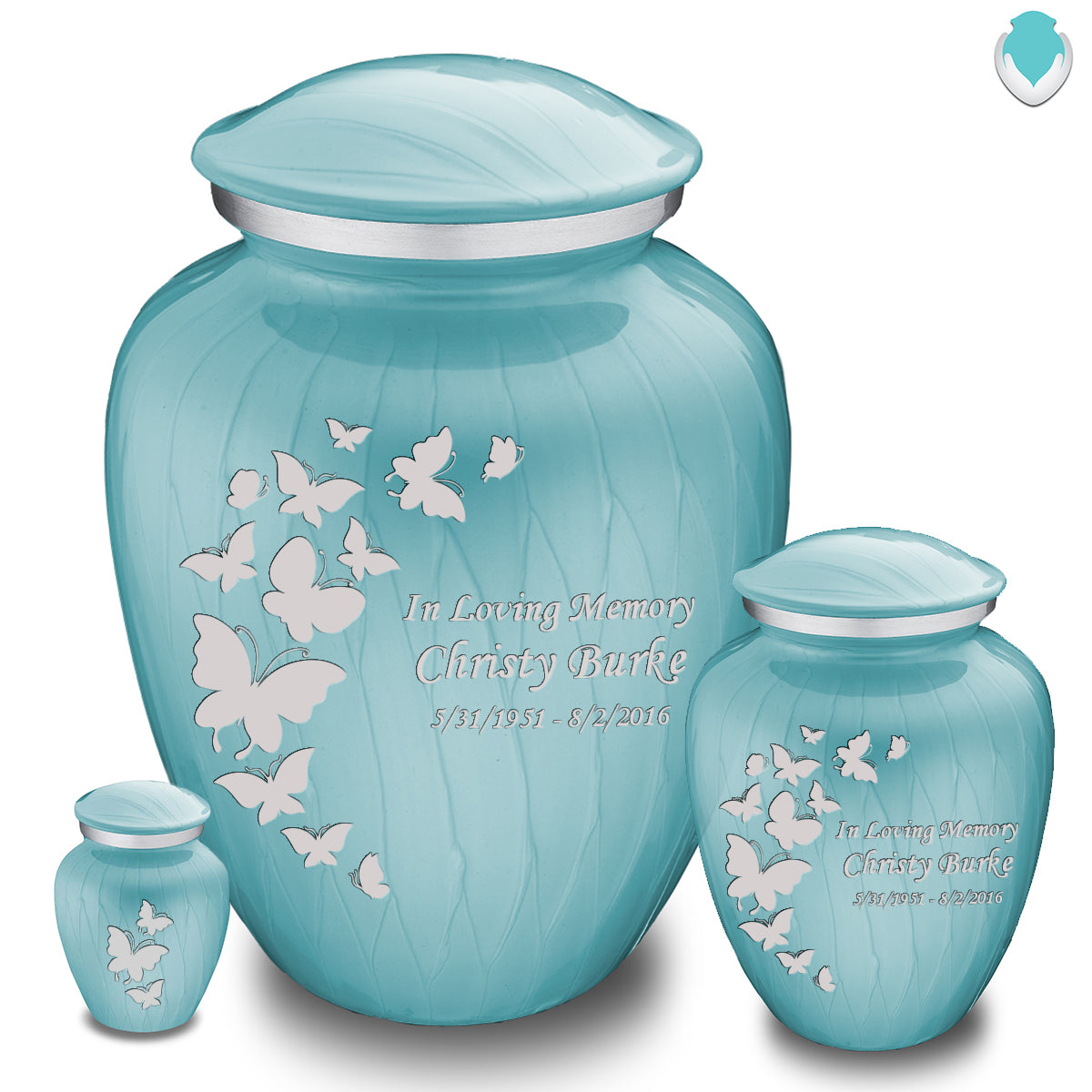 Adult Embrace Pearl Light Blue Butterfly Cremation Urn
