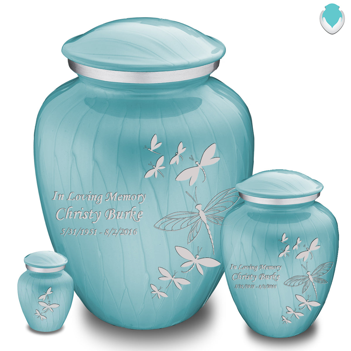 Adult Embrace Pearl Light Blue Dragonflies Cremation Urn