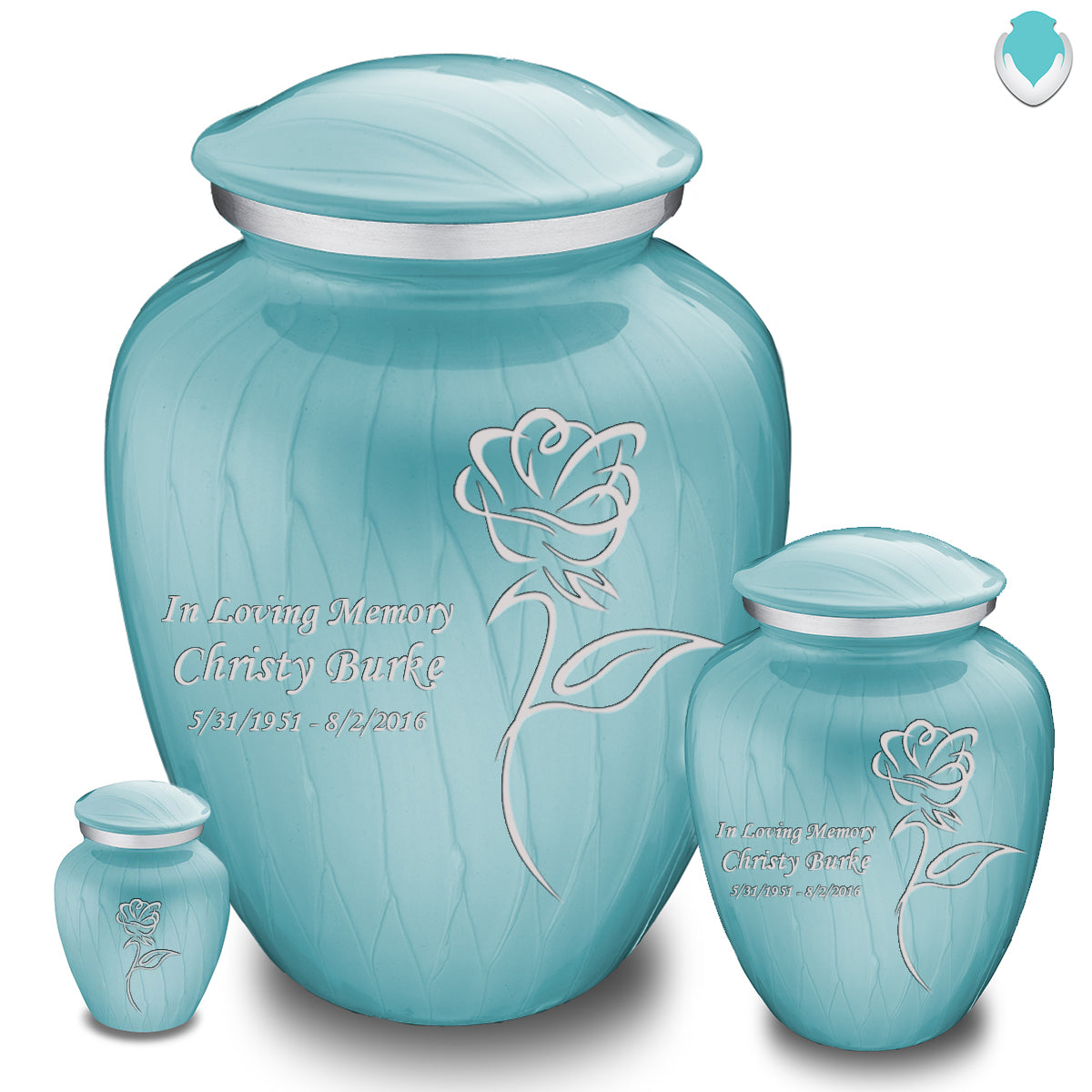 Keepsake Embrace Pearl Light Blue Rose Cremation Urn