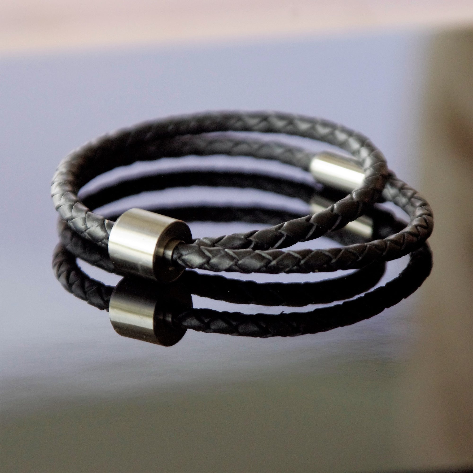 Black & Silver - TadBlu Braided Leather Men’s Cremation Bead Bracelet