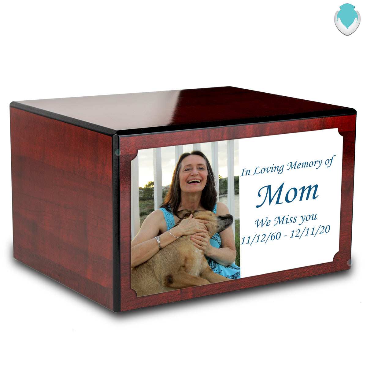 Custom Printed Heritage Cherry Photo Wood Box Cremation Urn