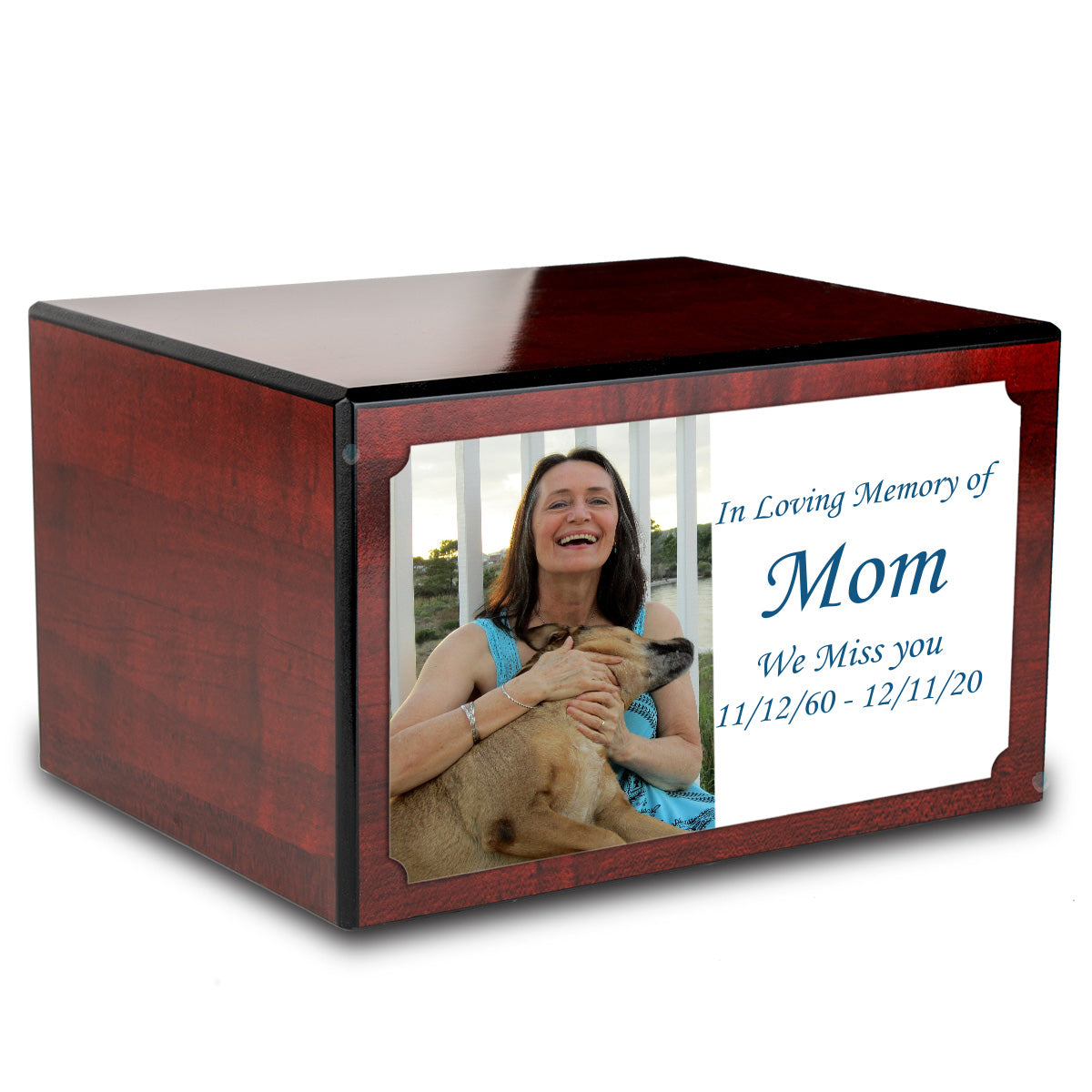 Custom Printed Heritage Cherry Photo Wood Box Cremation Urn