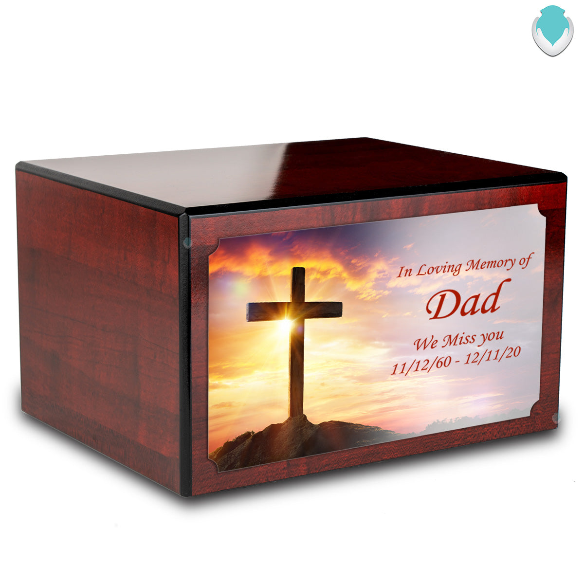 Custom Printed Heritage Cherry Cross Wood Box Cremation Urn
