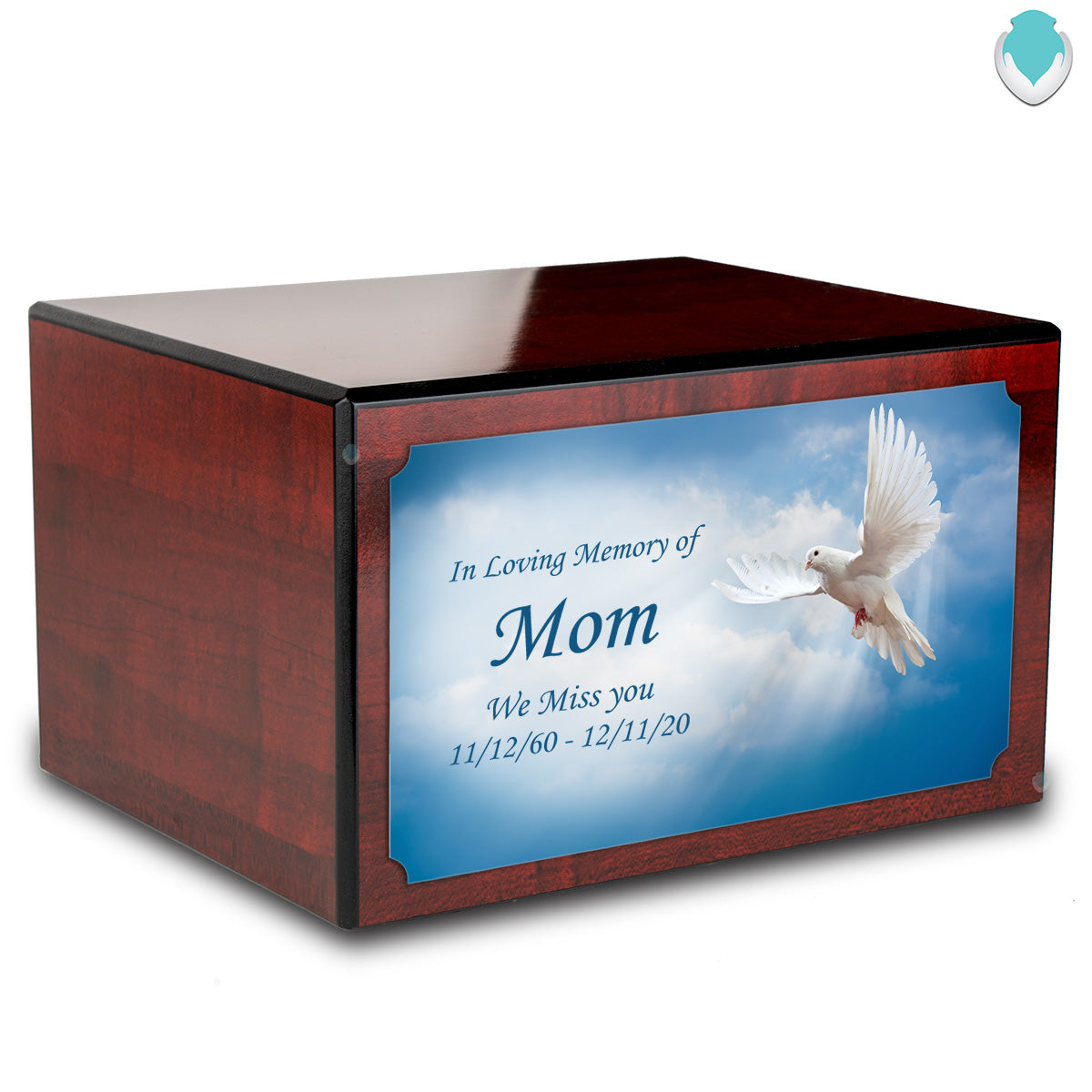 Custom Printed Heritage Cherry Dove Wood Box Cremation Urn