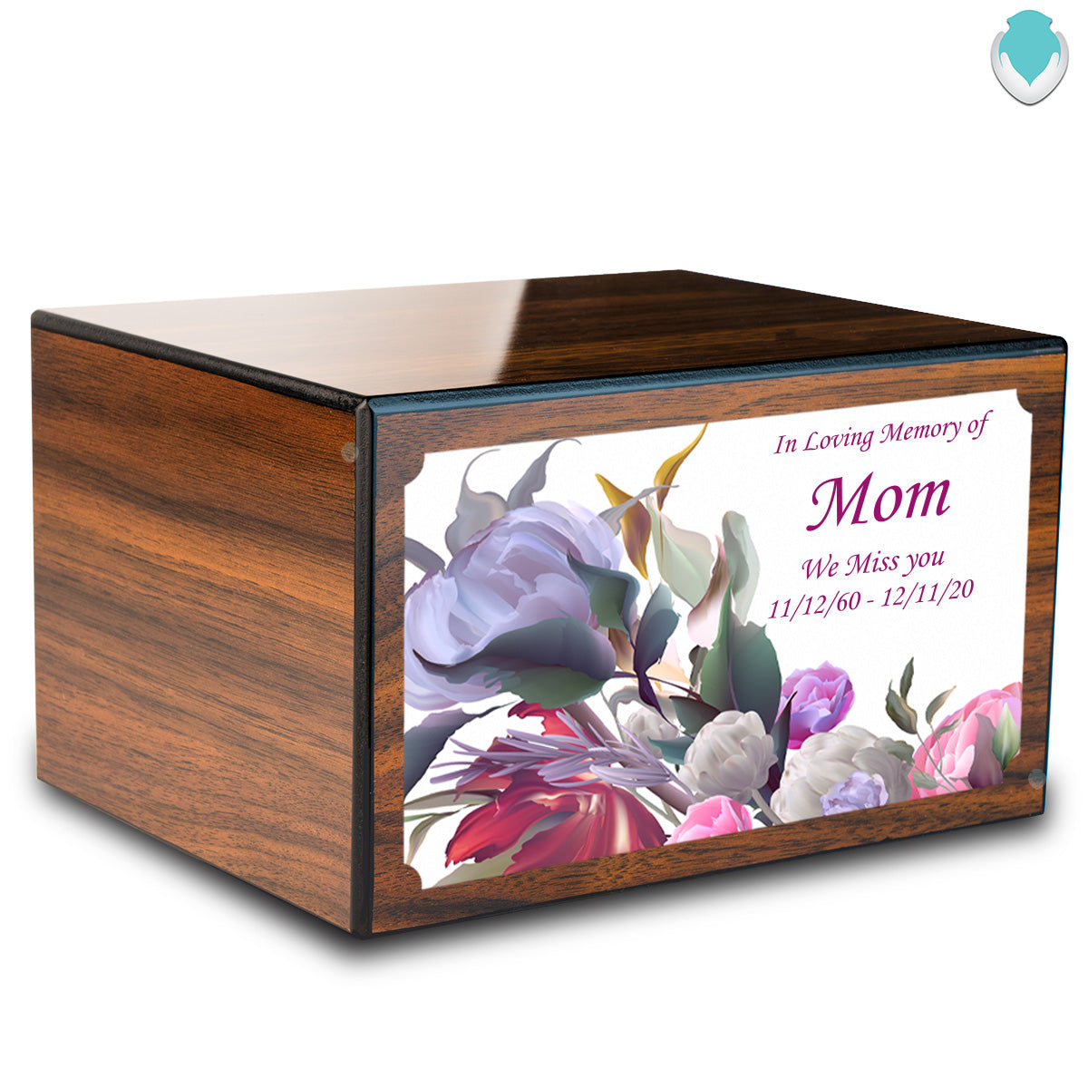 Custom Printed Heritage Walnut Flowers Wood Box Cremation Urn