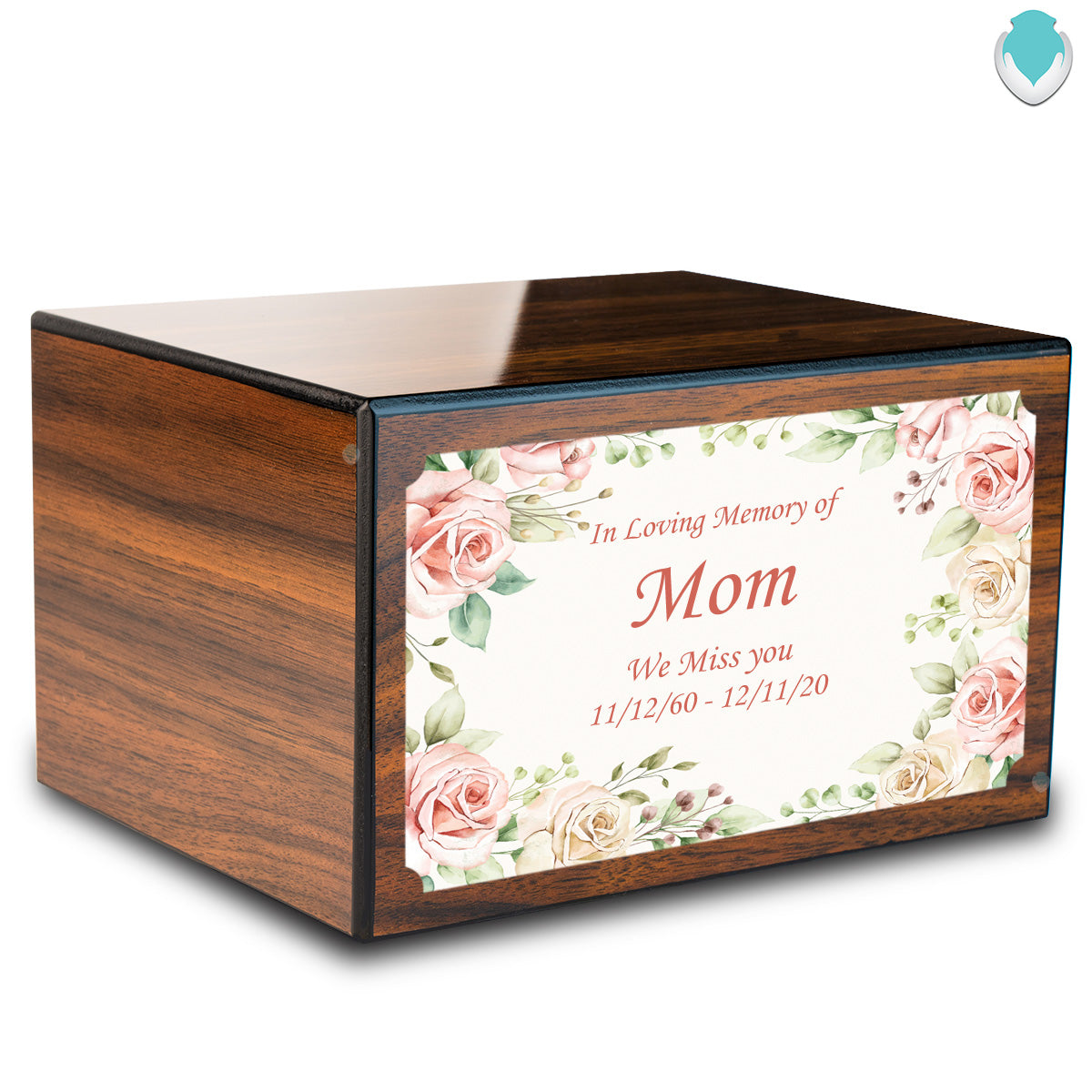 Custom Printed Heritage Walnut Flower Frame Wood Box Cremation Urn