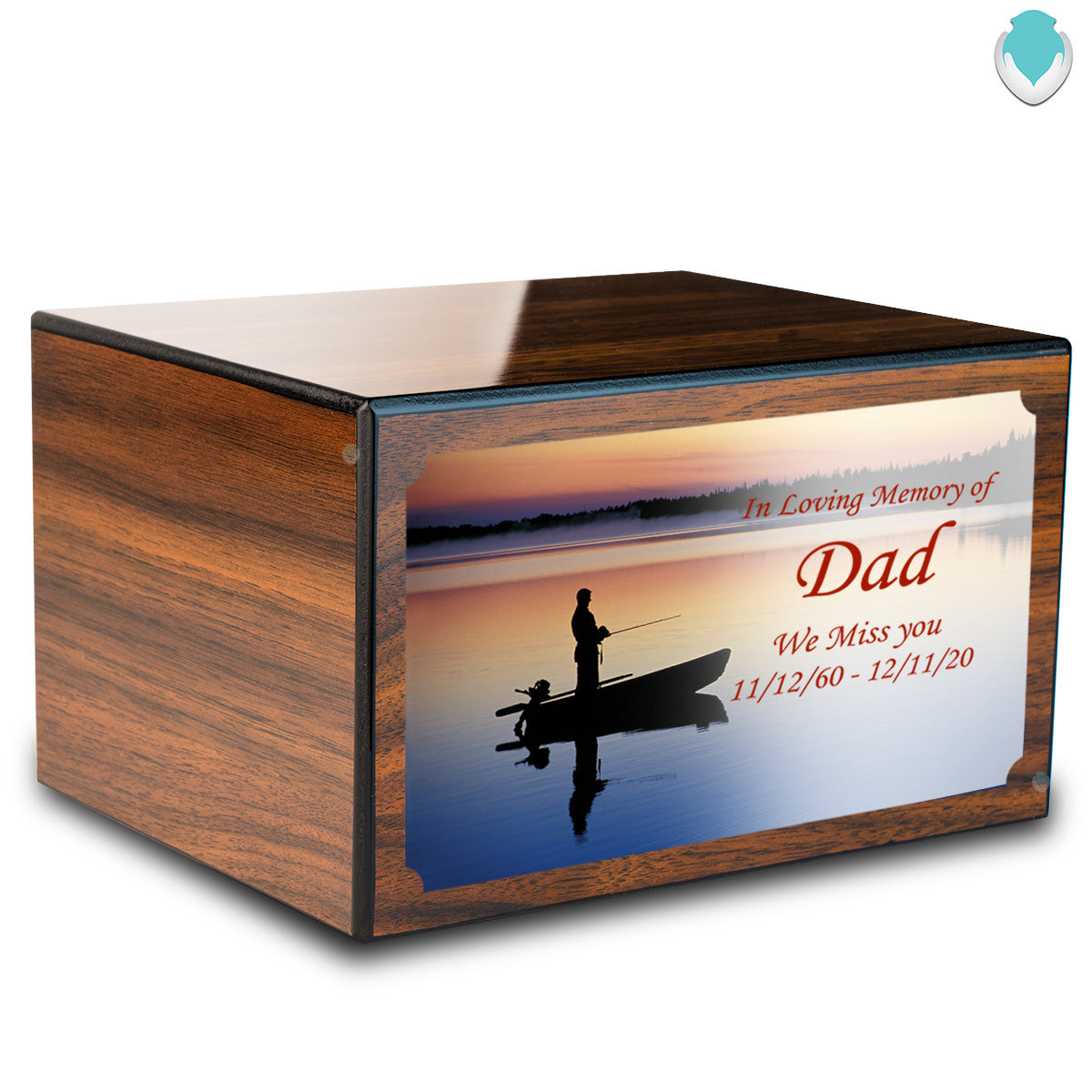 Custom Printed Heritage Walnut Fishing Wood Box Cremation Urn