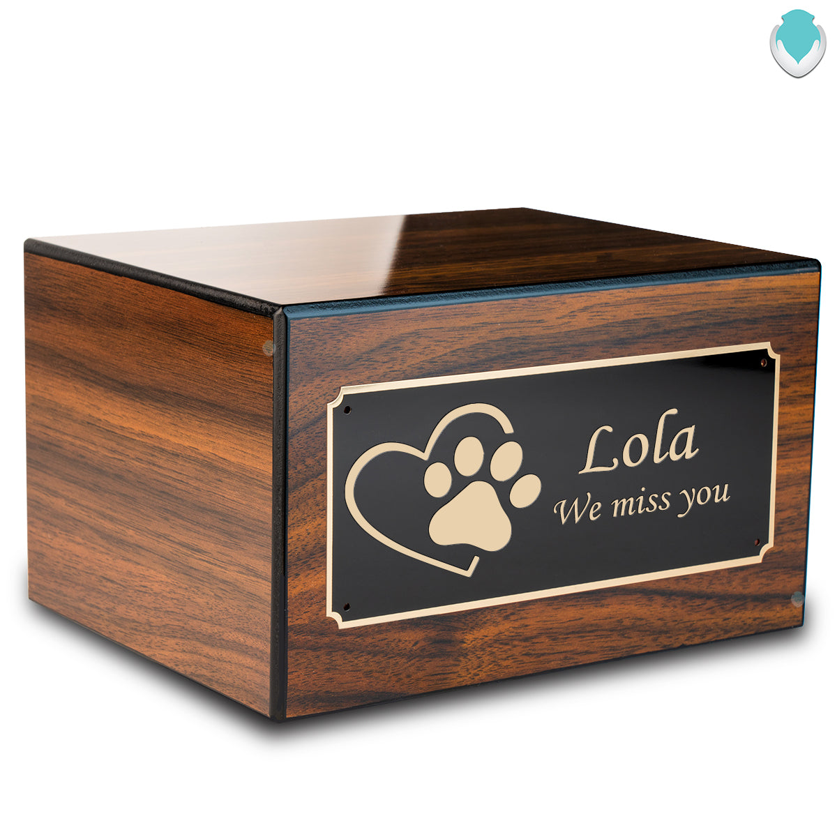 Heritage Walnut Single Paw Heart Large Pet Cremation Box Urn
