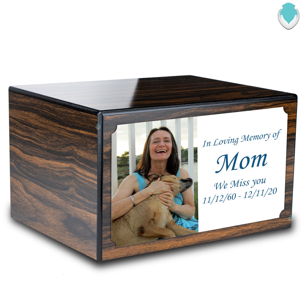 Custom Printed Heritage Espresso Photo Wood Box Cremation Urn