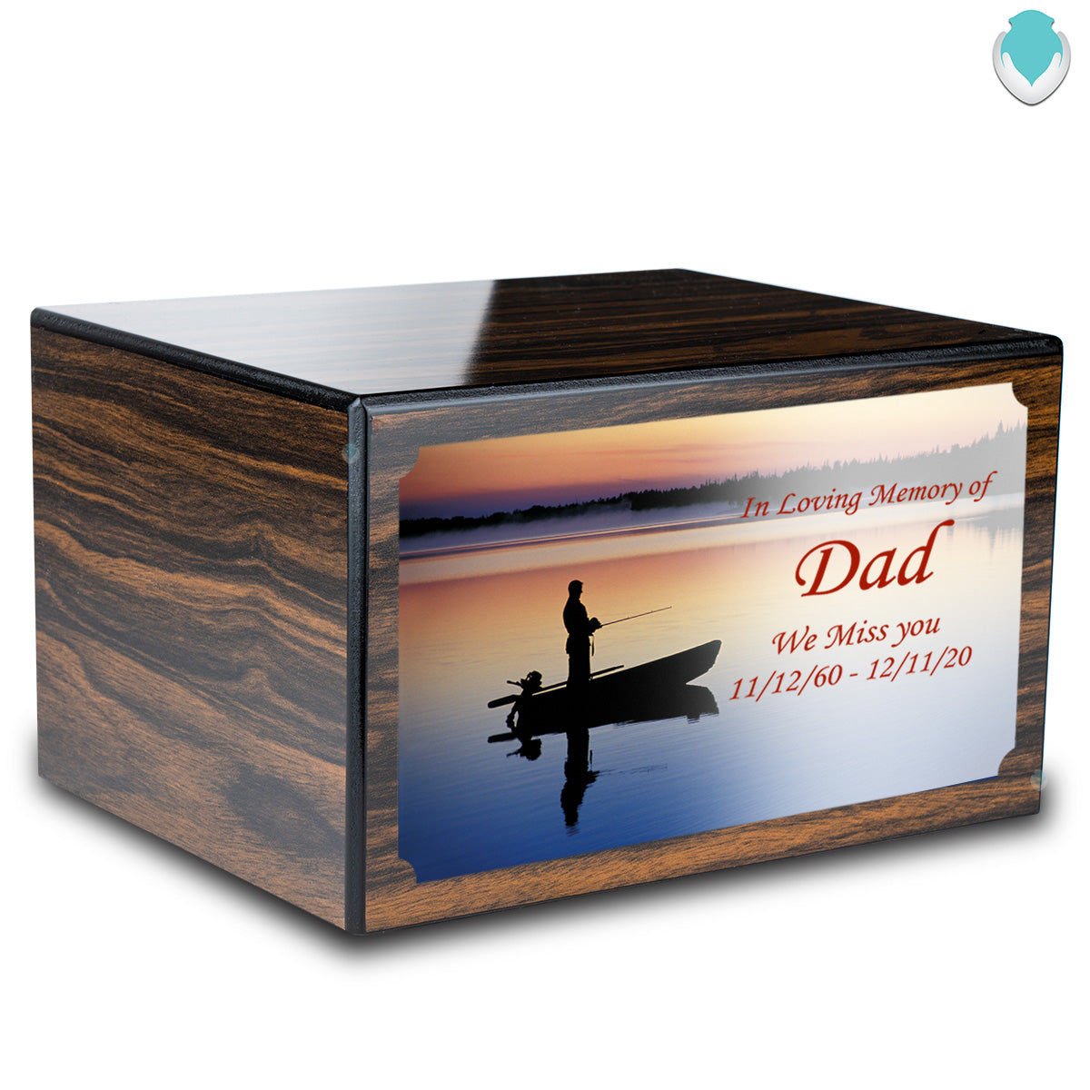 Custom Printed Heritage Espresso Fishing Wood Box Cremation Urn