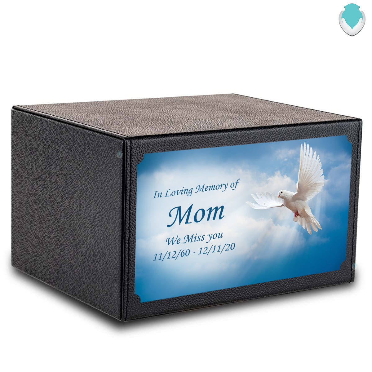 Custom Printed Heritage Leather Dove Wood Box Cremation Urn