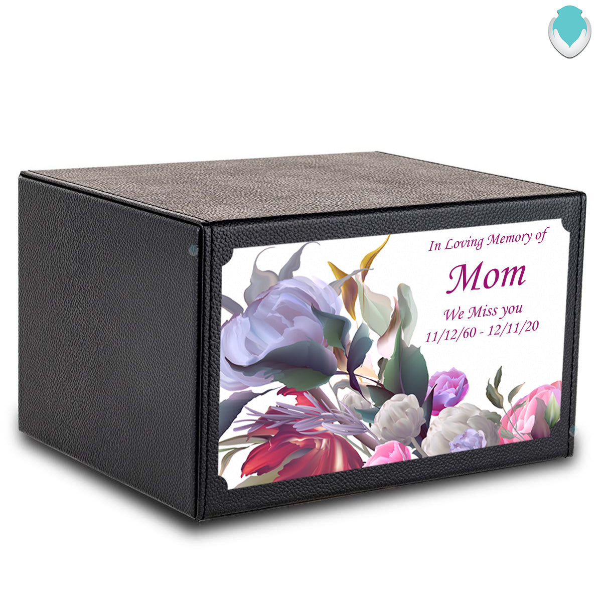 Custom Printed Heritage Leather Flowers Wood Box Cremation Urn