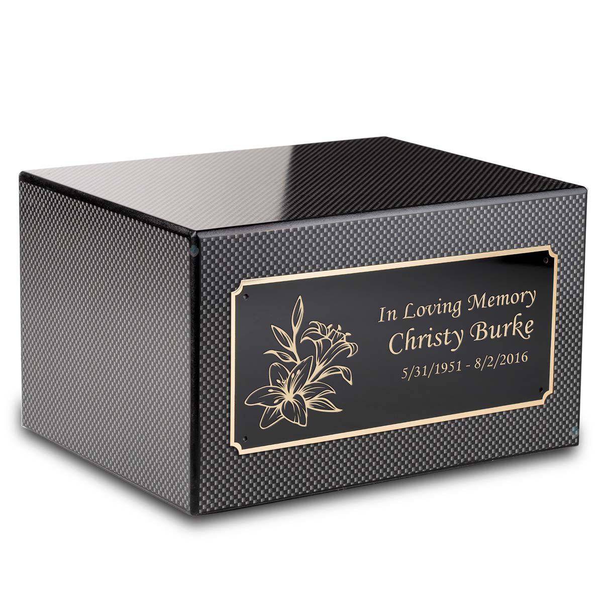 Custom Engraved Heritage Carbon Fiber Adult Cremation Urn Memorial Box for Ashes