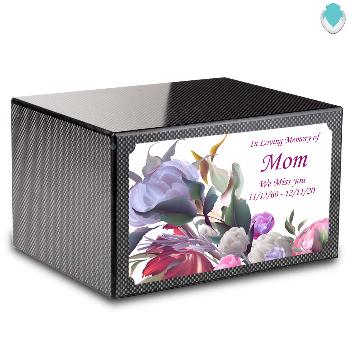 Custom Printed Heritage Carbon Fiber Flowers Wood Box Cremation Urn