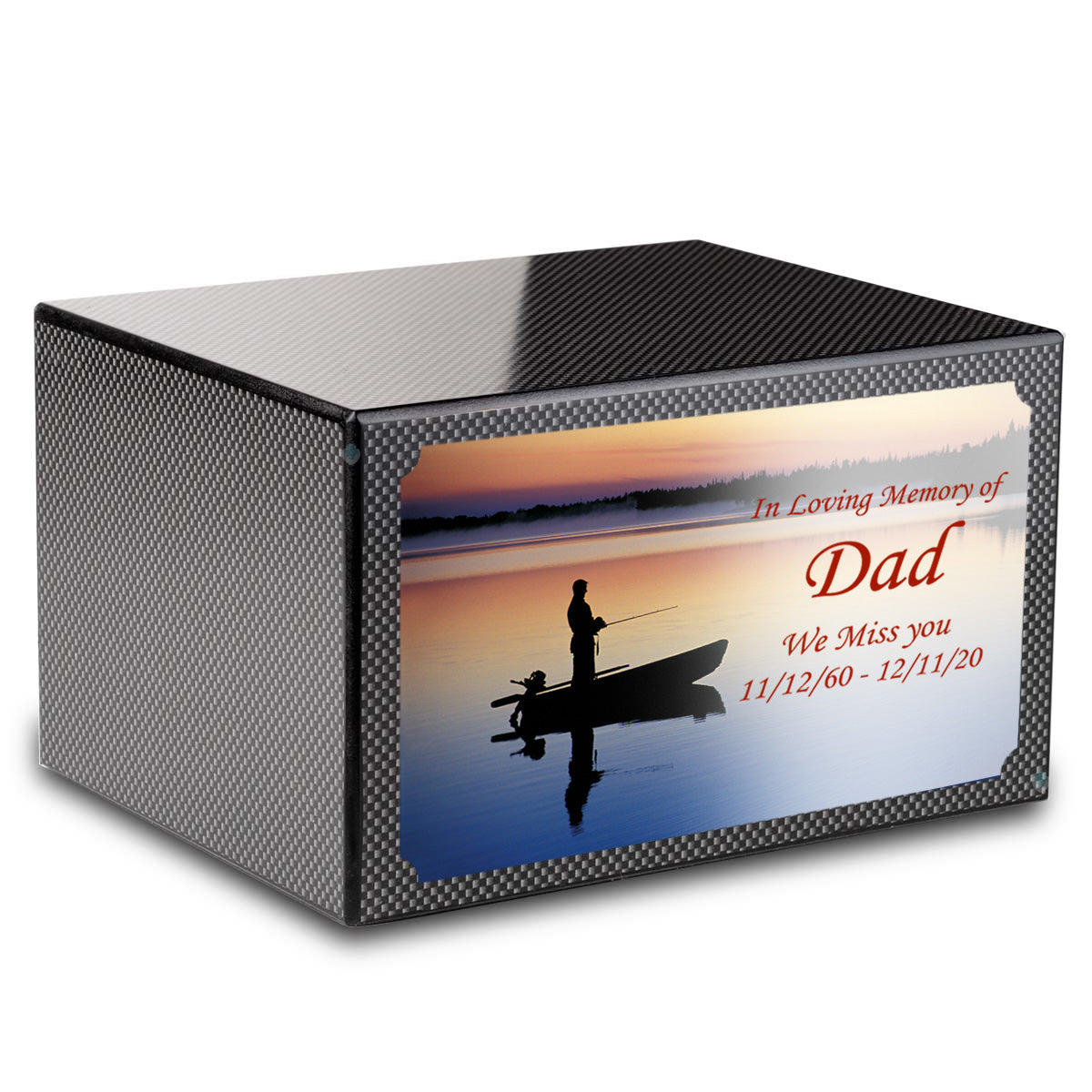Custom Printed Heritage Carbon Fiber Fishing Wood Box Cremation Urn