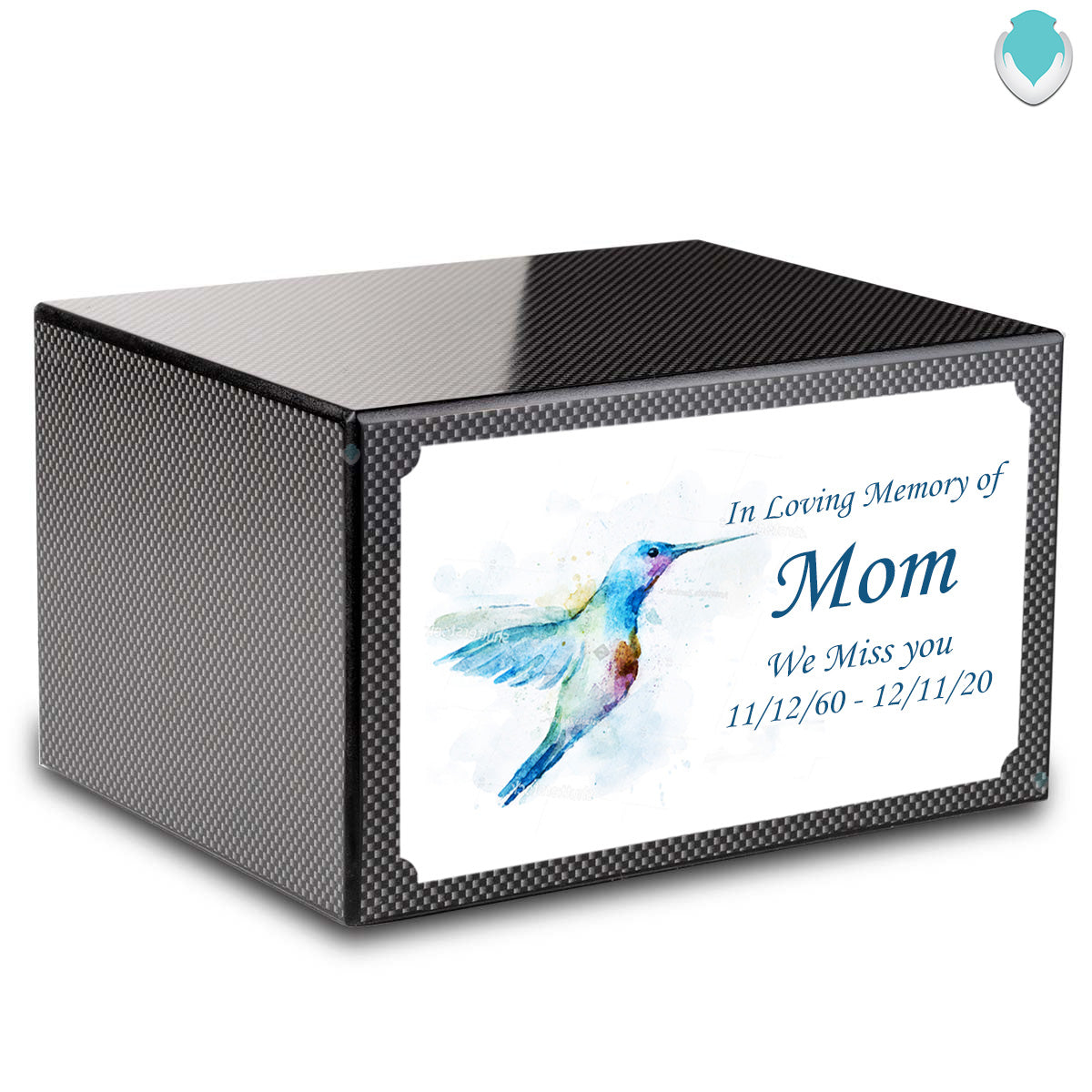 Custom Printed Heritage Carbon Fiber Hummingbird Wood Box Cremation Urn