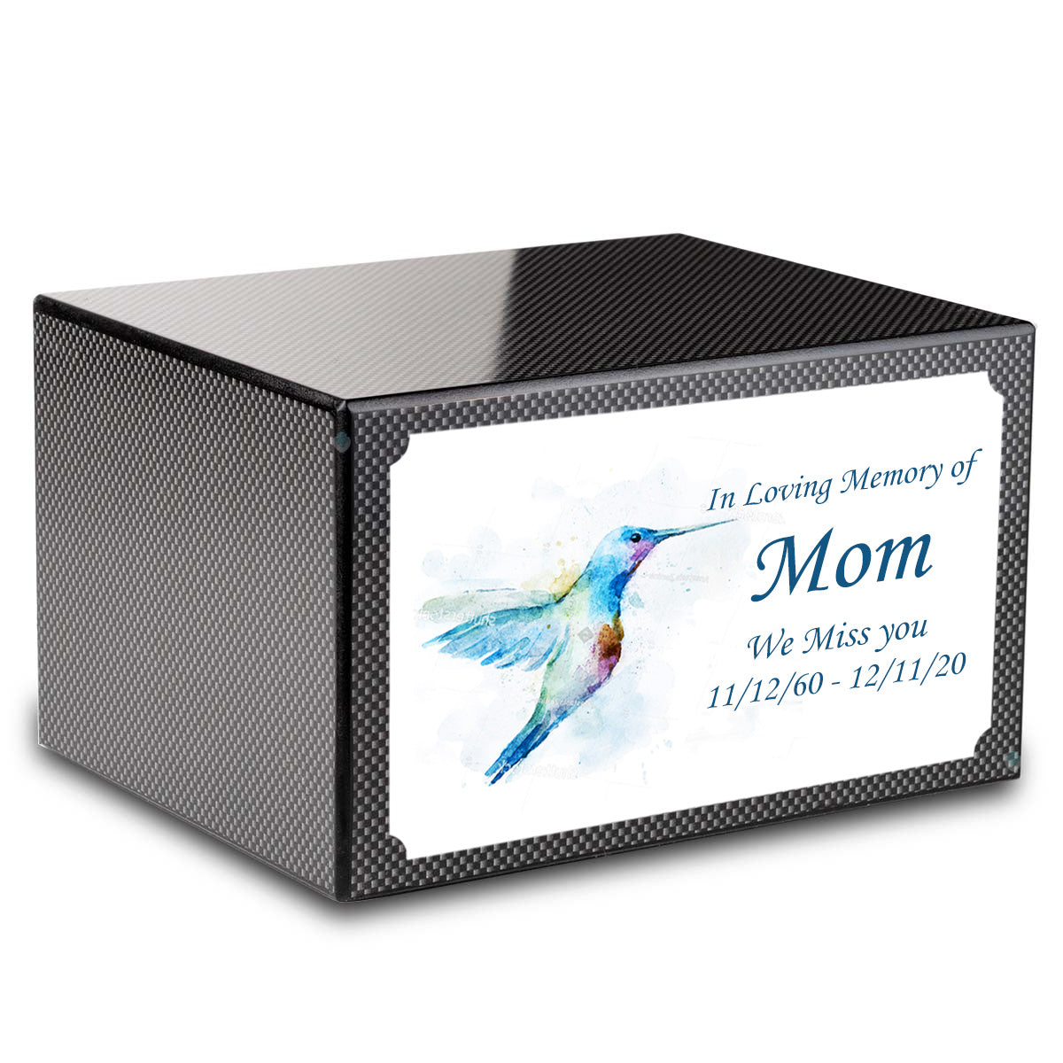 Custom Printed Heritage Carbon Fiber Hummingbird Wood Box Cremation Urn