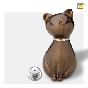 Princess Cat™ Shaped Bronze Colored Pet Cremation Urn with Circular Cap
