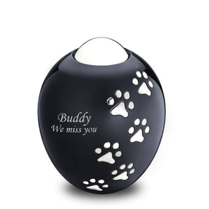 Adore™ Midnight Black Colored Paw Printed Oval Shaped Medium Pet Cremation Urn