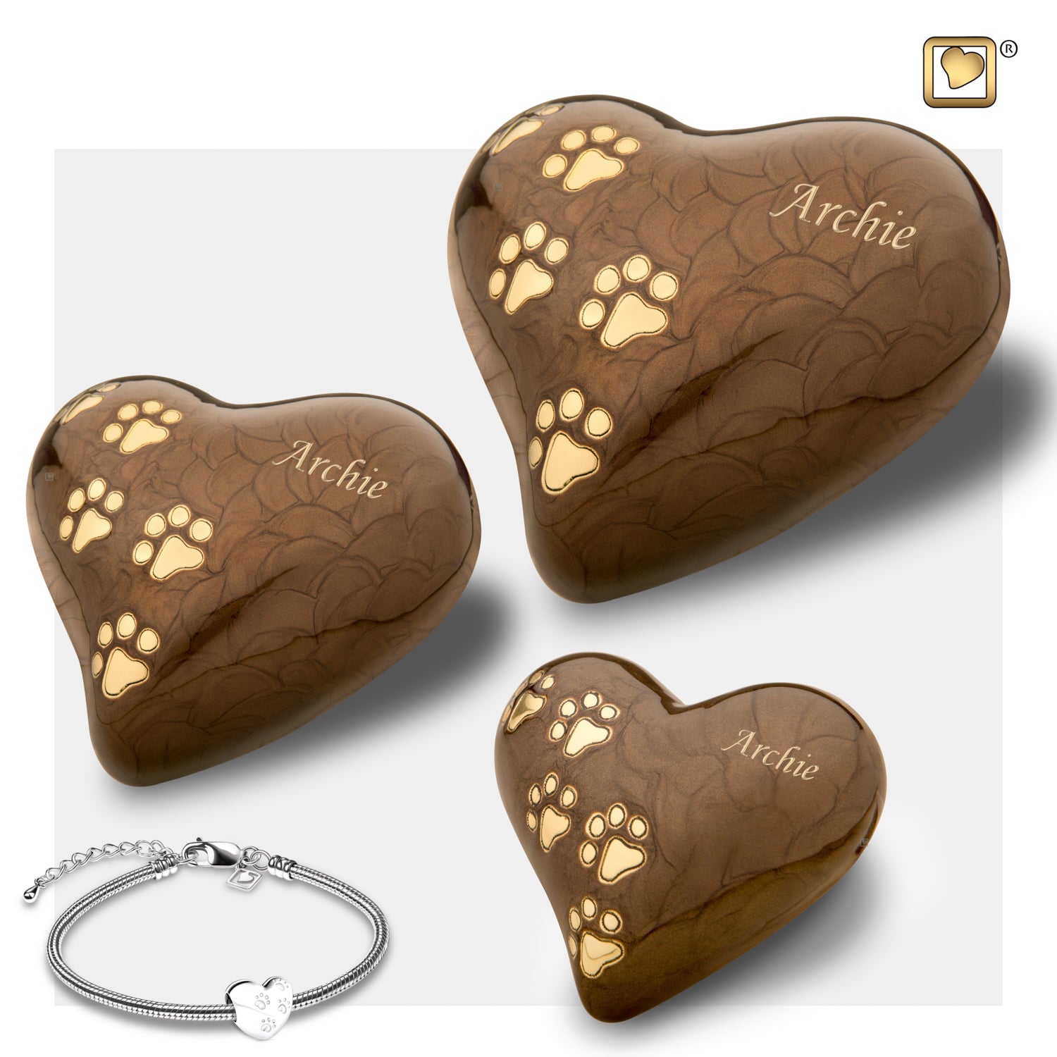 Keepsake Heart Pet Urn Pearl Bronze & Brushed Gold