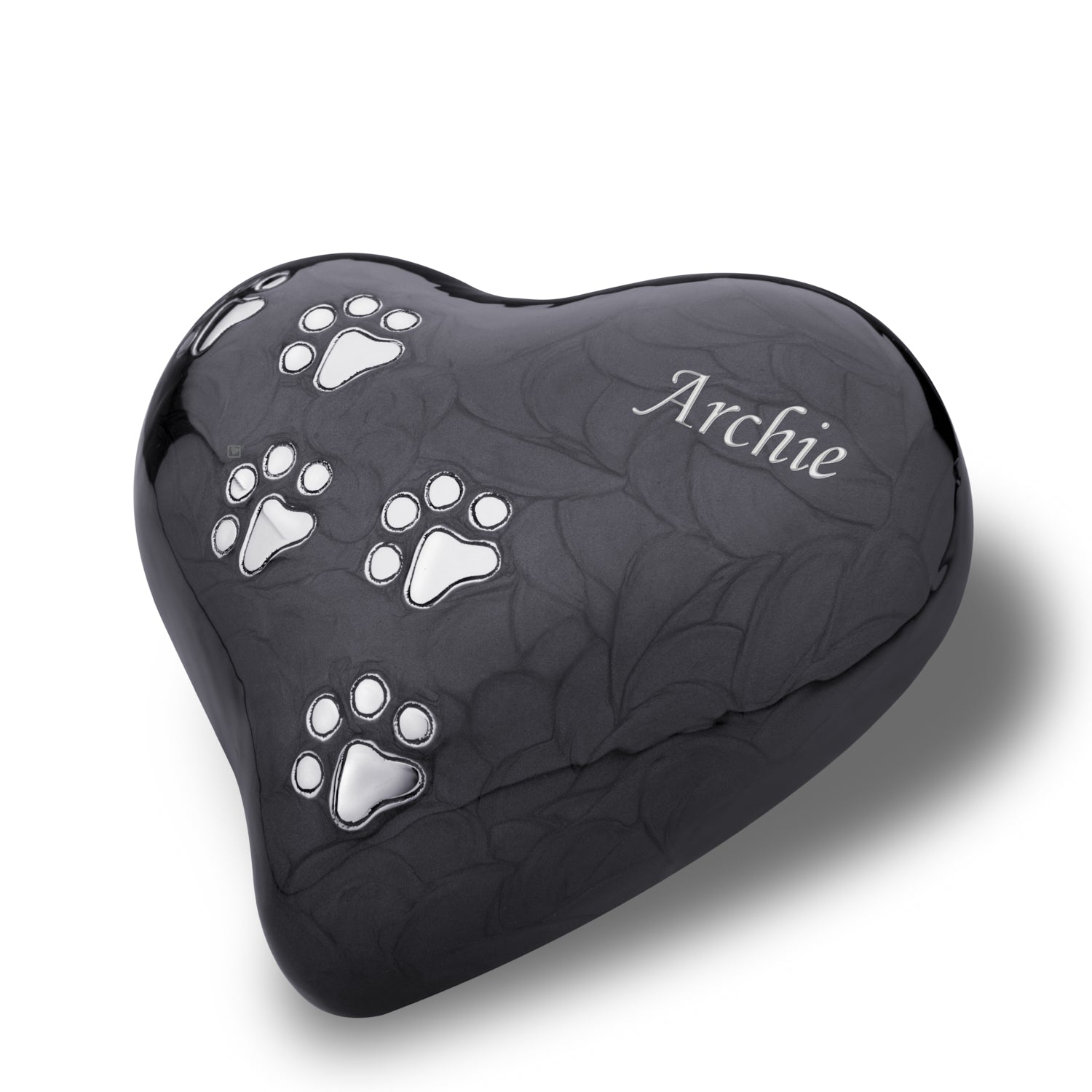 Large Heart Pet Urn Pearl Midnight & Brushed Pewter