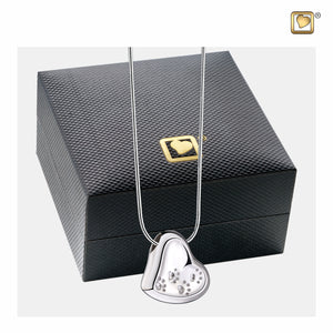 Leaning Heartª with Paw Prints Two Tone Rhodium Plated Sterling Silver Cremation Pendant