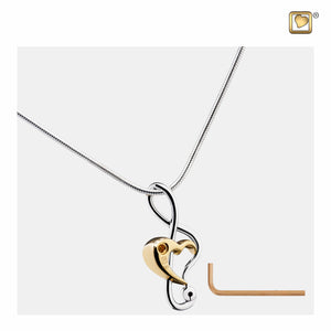 Treble Clef Heart™ Gold Vermeil Two Tone Sterling Silver Cremation Pendant Necklace Back Side