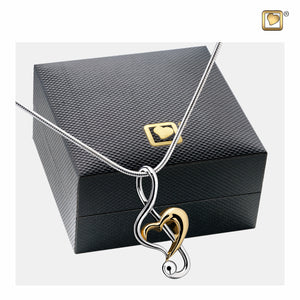 Treble Clef Heart™ Gold Vermeil Two Tone Sterling Silver Cremation Pendant Necklace with Black Cover box