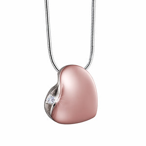 Leaning Heart™ Shaped with Crystal Rose Colored Gold Sterling Silver Cremation Pendant
