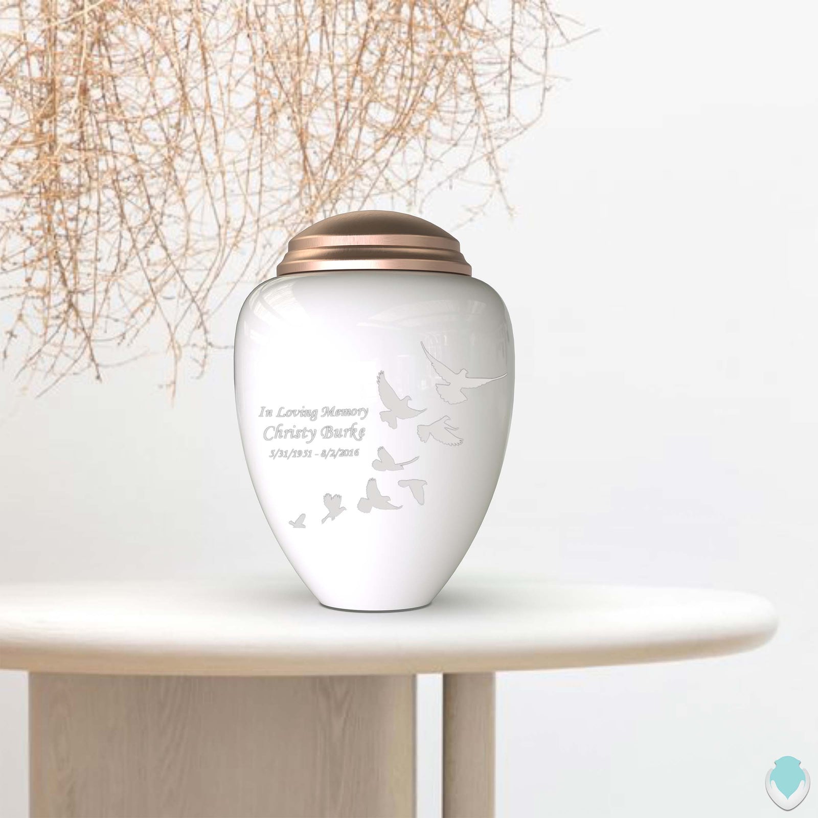 Adult Tribute White & Rose Gold Doves Cremation Urn