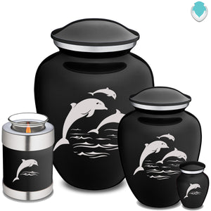 Medium Embrace Black Dolphins Cremation Urn