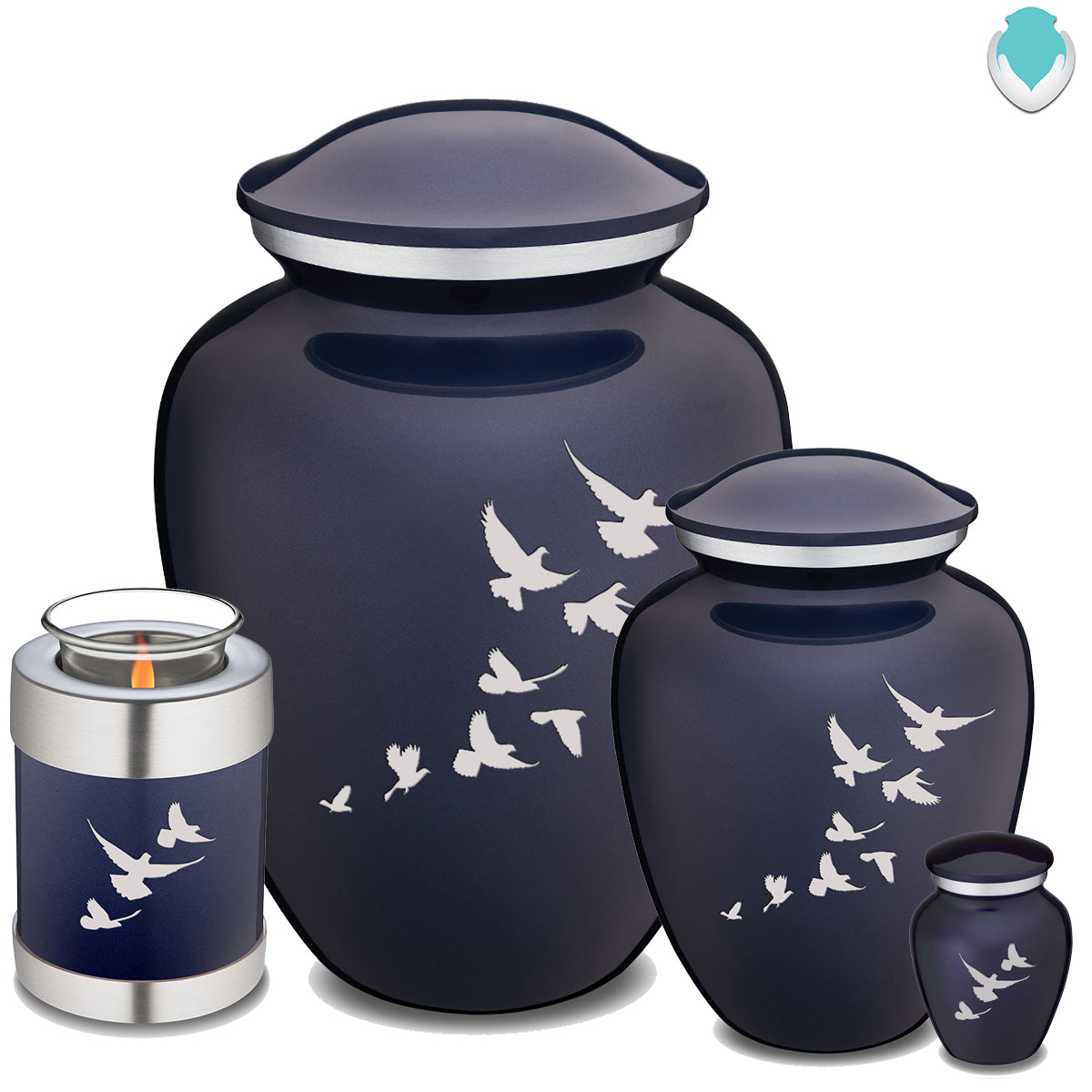 Candle Holder Embrace Cobalt Blue Doves Cremation Urn