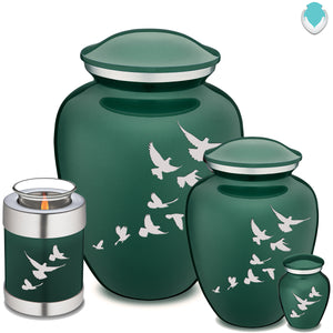 Medium Embrace Green Doves Cremation Urn
