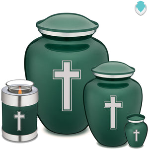 Medium Embrace Green Simple Cross Cremation Urn