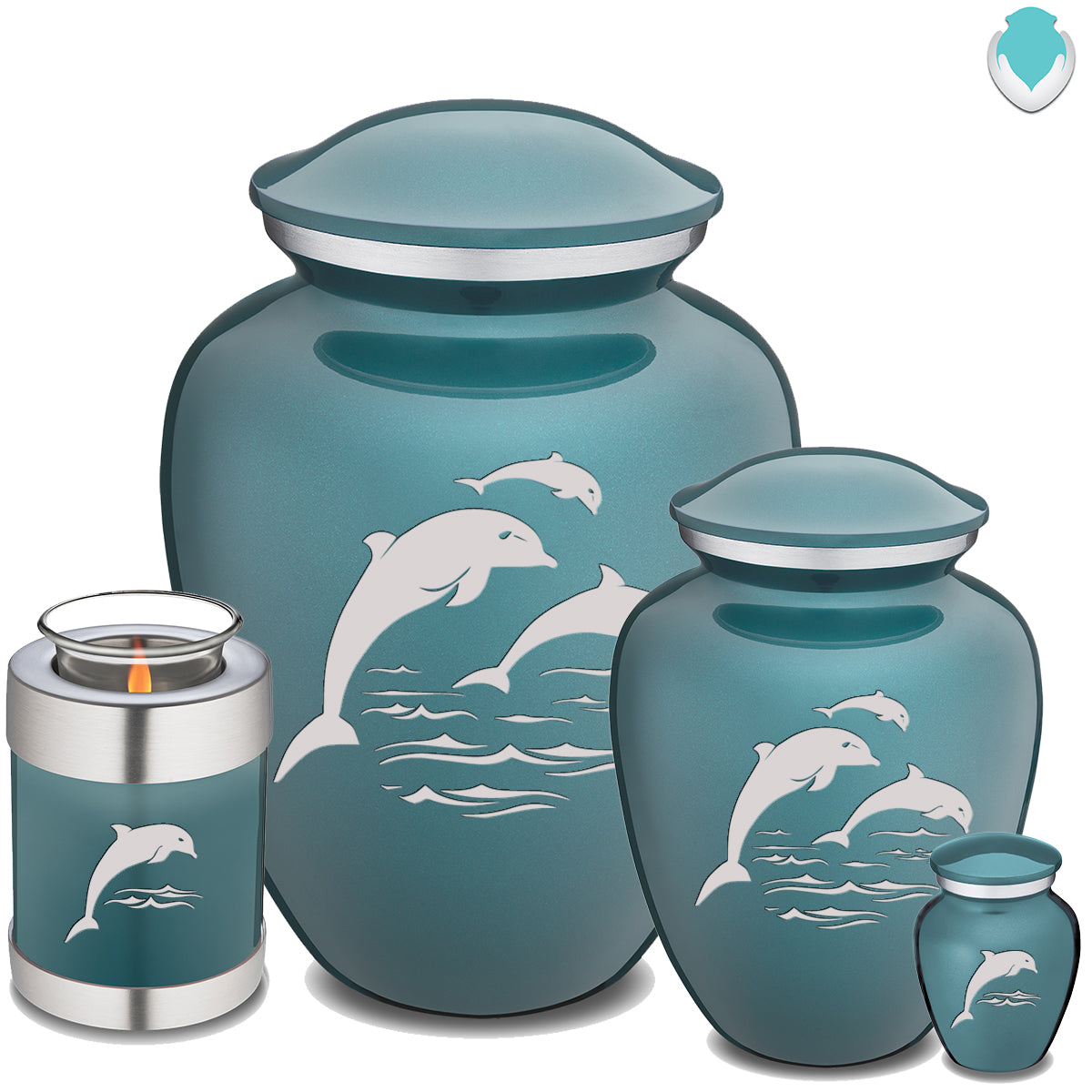 Medium Embrace Teal Dolphins Cremation Urn