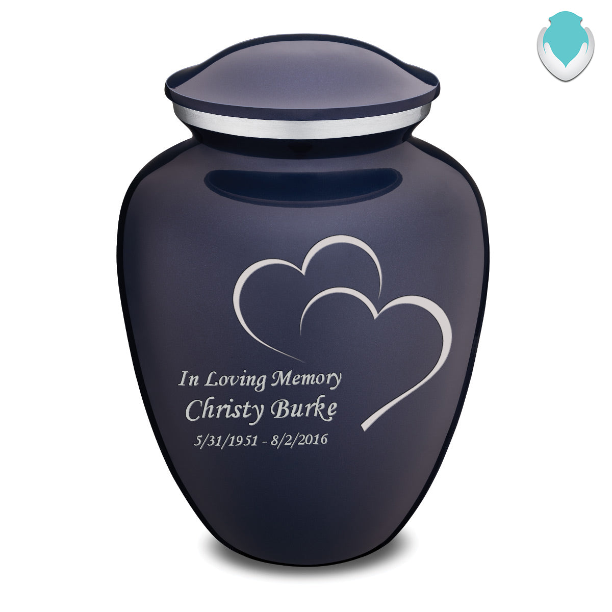 Adult Embrace Cobalt Blue Hearts Cremation Urn
