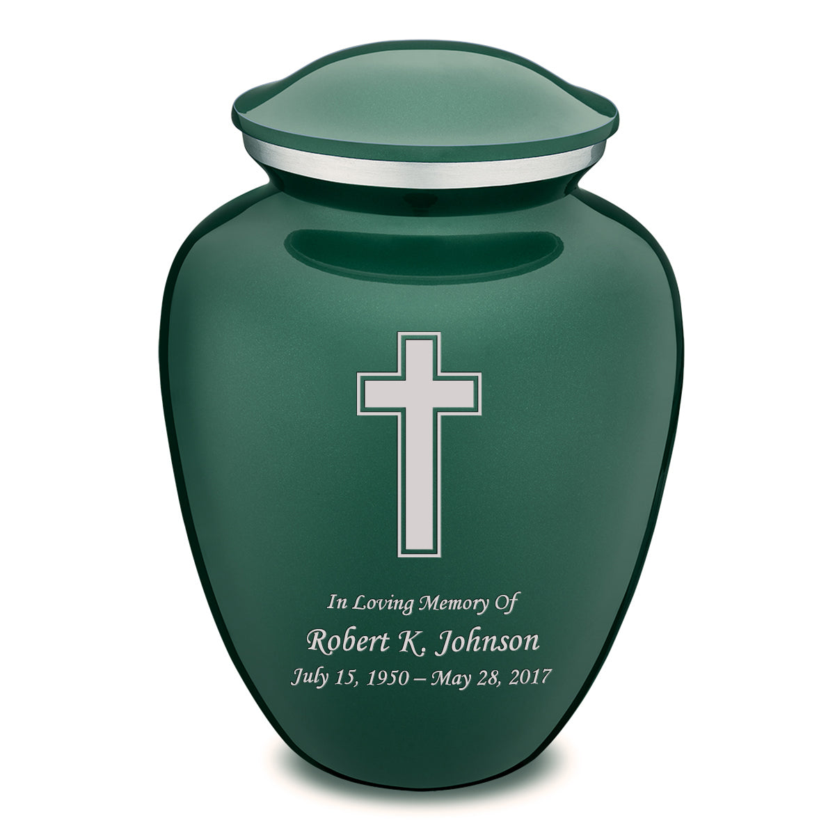 Adult Embrace Green Simple Cross Cremation Urn