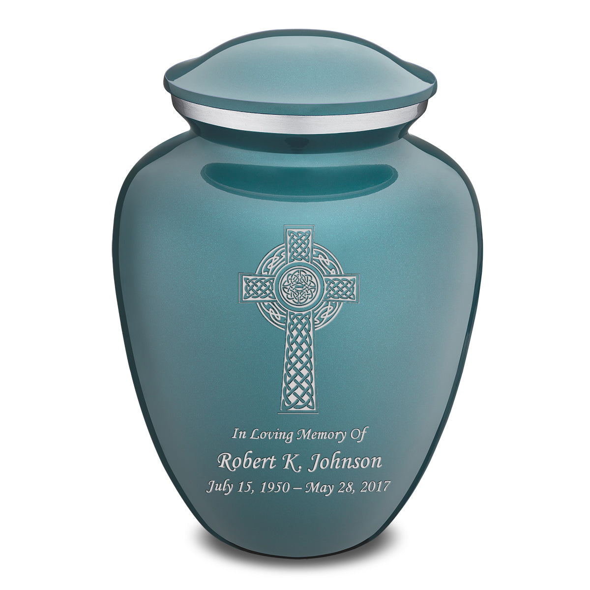 Adult Embrace Teal Celtic Cross Cremation Urn