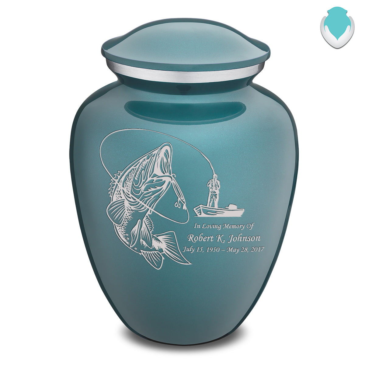 Adult Embrace Teal Fishing Cremation Urn