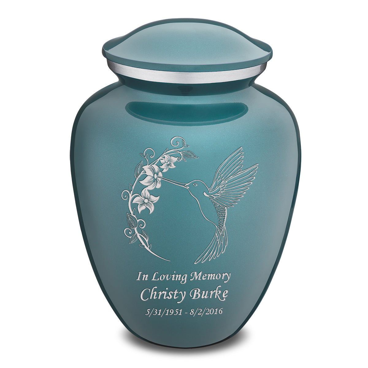 Adult Embrace Teal Hummingbird Cremation Urn